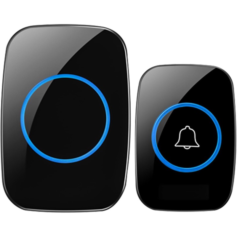 Zawaer водоустойчив безжичен комплект за врата, безжичен обхват 300 м, врата с 60 мелодии, 5 нива на силата на звука и LED дисплей, черен