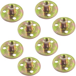 CEEYSEE Pack of 10 Flange Nuts M6 x 37 x 2.5 mm Brad Hole T-Nut Flange with Round Base Internal Thread Screw-in Nut 3-Hole T-Nut for Strengthening and Connection of Holzbe (M6/FLZ-LM)