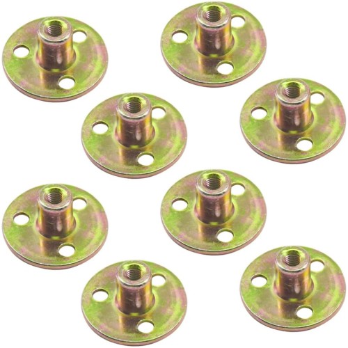 CEEYSEE Pack of 10 Flange Nuts M6 x 37 x 2.5 mm Brad Hole T-Nut Flange with Round Base Internal Thread Screw-in Nut 3-Hole T-Nut for Strengthening and Connection of Holzbe (M6/FLZ-LM)