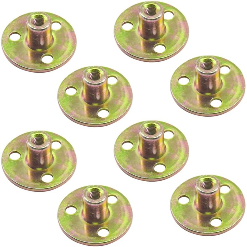 CEEYSEE Pack of 10 Flange Nuts M6 x 37 x 2.5 mm Brad Hole T-Nut Flange with Round Base Internal Thread Screw-in Nut 3-Hole T-Nut for Strengthening and Connection of Holzbe (M6/FLZ-LM)