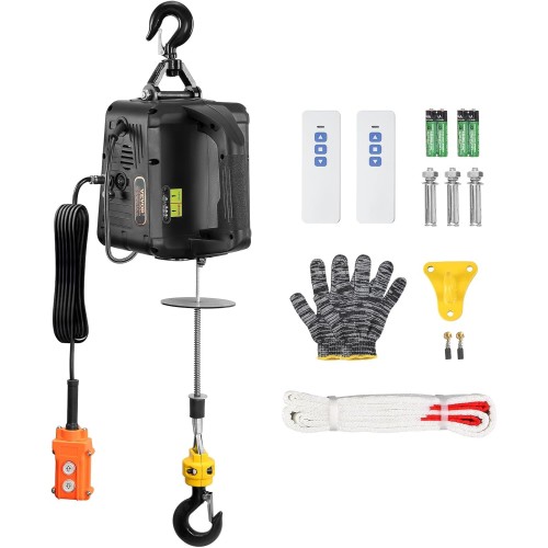VEVOR 3 in 1 Electric Winch 498.95 kg Load Capacity Rope Hoist Lifting Speed ≥4 m/min Motor Winch 7 m Lifting Height Cable Hoist 1500 W Cable Hoist 3 Control Modes Manual/Wired/Wireless