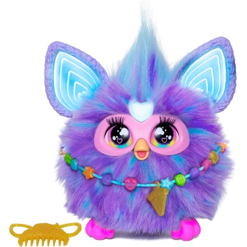 Furby Purple, 15 Fashion Accessories, Interactive Plush Toys for Boys and Girls from 6 Years Animatronic, Voice Activated, Dutch Version