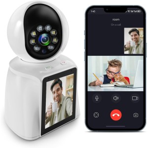 DIDseth Indoor Surveillance Camera with 2.8 Inch Screen, 2K 3MP Camera Indoor Surveillance, 360 Degree WiFi Camera, Two-Way Video, Dog Camera, Pet Camera with App, One Touch Call (White)