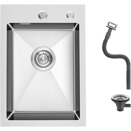 OUGOO 304 Stainless Steel Sink, 35 x 50 cm, Classic Built-in Sink with Holes, Rectangular Kitchen Sink with Strainer Basket Valve and Overflow, 1 Bowl Kitchen Sink for 35 cm Base Cabinet, Brushed