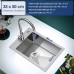 OUGOO 304 Stainless Steel Sink, 35 x 50 cm, Classic Built-in Sink with Holes, Rectangular Kitchen Sink with Strainer Basket Valve and Overflow, 1 Bowl Kitchen Sink for 35 cm Base Cabinet, Brushed