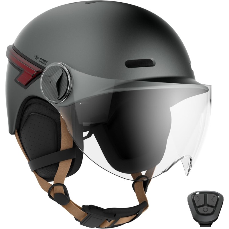 CASR Glow - LED-Helm für Fahrrad & Scooter - XL-Visier & abnehmbare Ohrpolster, Rück-Blinker & Fernbedienung - Stilvolles urbanes Design für Damen & Herren