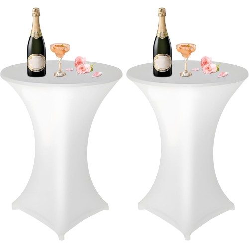 Set of 2 White High Table Covers, Diameter 80-85 cm, Round Standing Tablecloths, Elastic White Stretch Tablecloths with Foot Pockets, for Bar, Round Tables, Weddings, Birthday Parties, Banquets, 80 x