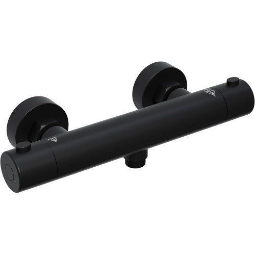 Görbach Thermostatic Mixer Tap with Thermostat for Rain Shower System, Shower Thermostatic Mixer Tap with 38 °C Safety Button, Shower Fitting, Matt Black, Round