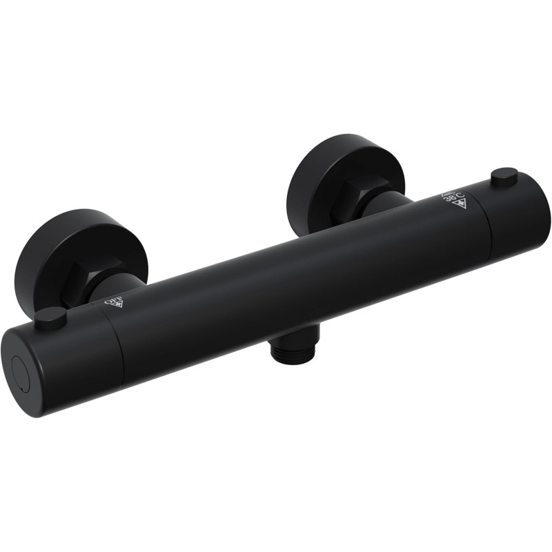 Görbach Thermostatic Mixer Tap with Thermostat for Rain Shower System, Shower Thermostatic Mixer Tap with 38 °C Safety Button, Shower Fitting, Matt Black, Round