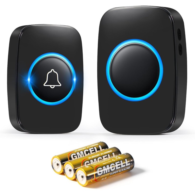 Blendura Wireless Doorbell Set, 300 m Wireless Range Doorbell, IP44 Waterproof, Electronic Doorbell, Front Doorbell Receivers, 60 Melodies, 5 Volume Levels, Black