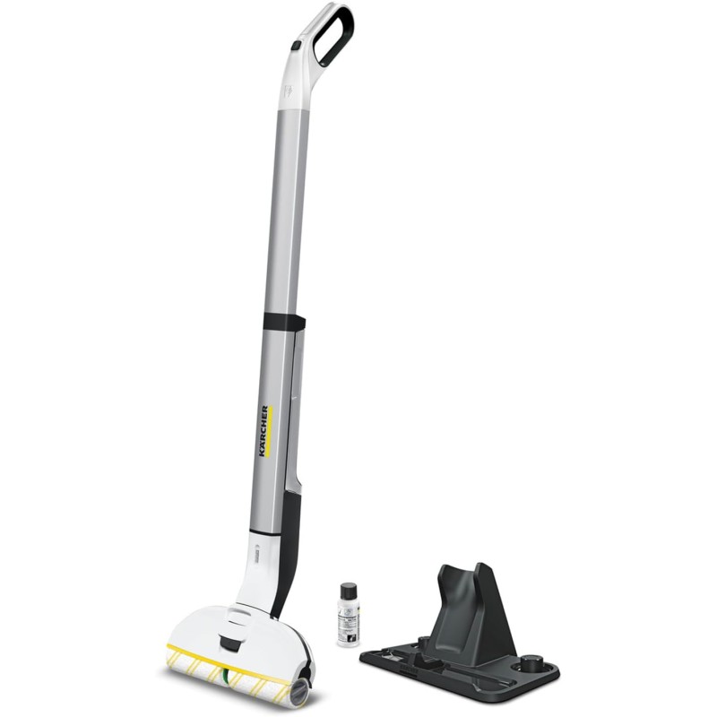 Kärcher EWM 2 electric mop, wireless floor cleaner with 2 rotating microfibre rollers, battery life: approximately 20 minutes, surface power per battery charge: approximately 60 m², white.