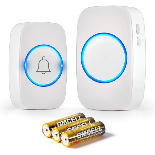 Blendura Wireless Doorbell Set, 300 m Wireless Range Doorbell, IP44 Waterproof, Electronic Doorbell, Front Doorbell Receivers, 60 Melodies, 5 Volume Levels, White