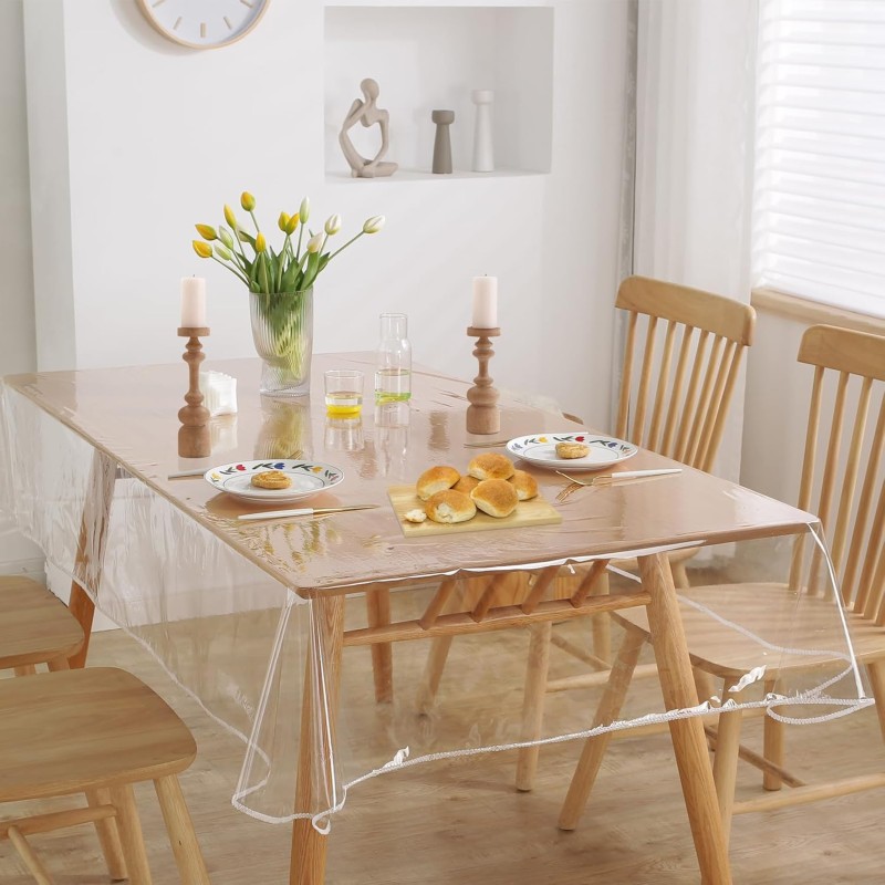 Transparent Tablecloth 220 x 140 cm, Table Film Transparent Washable, Waterproof and Oil-Resistant PVC Transparent Tablecloth, Prevent Scratching the Desktop of Tables and Furniture