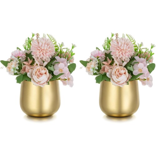 NUPTIO Small Gold Vase for Table Decoration: 2 Pieces 10 cm Flower Vase Table Decoration Vintage for Wedding Centerpiece Birthday Party Decorations Metal Flower Pot Plant Pot Living Room Balcony