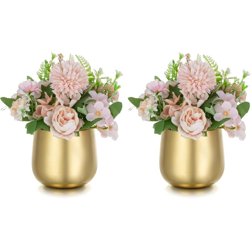 NUPTIO Small Gold Vase for Table Decoration: 2 Pieces 10 cm Flower Vase Table Decoration Vintage for Wedding Centerpiece Birthday Party Decorations Metal Flower Pot Plant Pot Living Room Balcony