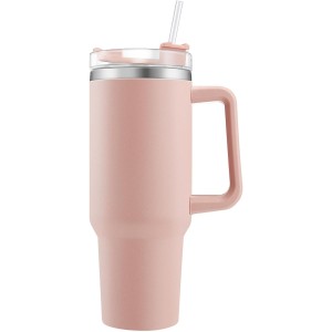 40 oz Double-Walled Stainless Steel Vacuum Insulated Mug 1200 ml Tumbler Drinking Cup with Handle Straw Insulated Coffee Mug Car Mug Travel Mug Thermal Mug for Cold Hot Drinks Pink
