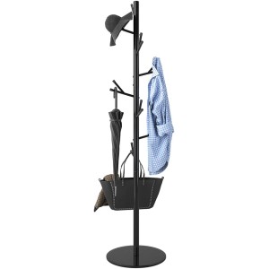 BAKAJI New York Clothes Rack with 16 Hooks, Space Saving Clothes Rack with 16 Hooks, Freestanding Clothes Rack for Entryway and Living Room, Ideal for Coats, Hats, Bags (Black)