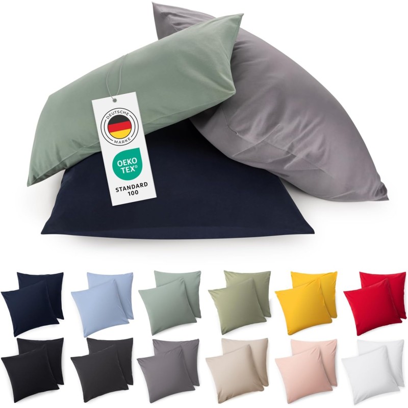 Blumtal Cushion Cover 50 x 50 cm (Set of 2 Pillowcases) – Beige – 100% Cotton Jersey, Oeko-Tex Certified, Pillowcase 50 x 50 cm – Jersey Pillowcase for Cushions 50 x 50 cm with Zip