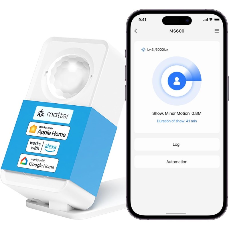 Meross Matte Presence Detector, Smart Presence Sensor with Cable, WiFi Motion Sensor Indoor with App Notification for Home Security, Works with Apple HomeKit, Alexa, Google Home