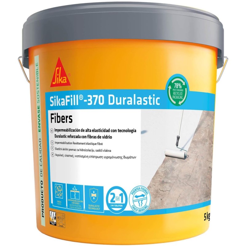 SIKA - Fiber-reinforced waterproofing - SikaFill 370 Fibers - White -Acrylic paint with glass fibers for impermabilization of visitable decks and terraces - Bridge fissures - 5 kg