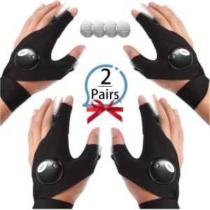 2 Pairs LED Gloves - Fishing Camping Repairs - Original Gift for Men - Handsfree with Torch - Batteries Included