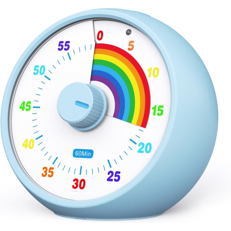 Visual Timer for Children, 60 Minute Countdown for Classroom, Office, Kitchen, Desk Kids Time Mana Gement Tools with Quiet Operation, Pomodoro Timer Rainbow Pattern (Blue)