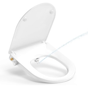 YEAUPE PRO Toilet Seat with Bidet, Toilet Seats with Soft-Close Mechanism, Non-Electric, with Self-Cleaning Double Nozzles, Separate Back and Female Cleaning (White D), 44 x 37 x 8.3 cm