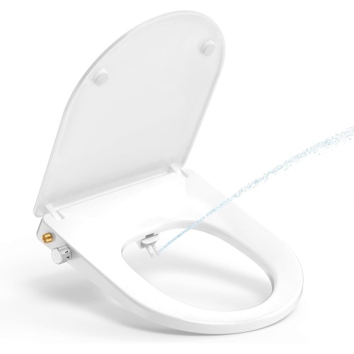 YEAUPE PRO Toilet Seat with Bidet, Toilet Seats with Soft-Close Mechanism, Non-Electric, with Self-Cleaning Double Nozzles, Separate Back and Female Cleaning (White D), 44 x 37 x 8.3 cm