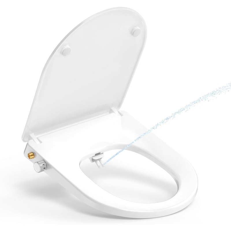YEAUPE PRO Toilet Seat with Bidet, Toilet Seats with Soft-Close Mechanism, Non-Electric, with Self-Cleaning Double Nozzles, Separate Back and Female Cleaning (White D), 44 x 37 x 8.3 cm
