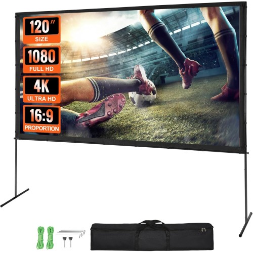 VEVOR Projection Projector Screen with Stand 120 Inch HD 4K Outdoor Indoor Projector Screen Fast Foldable Portable Film Screen 16:9 for Home Cinema, Camping, Leisure Events etc. Black