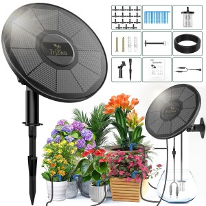 TRJZWA Solar Irrigation System, Automatic Drip Irrigation Kit for Balcony, Garden, Irrigation System with Water Level Detection, Solar Irrigation for 15 Potted Plants with 15 m Water Hose