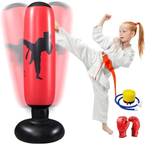 Oziral Children's Punch Bag, Inflatable Punch Bag, 160 cm Standing Punch Bag, Standing Punch Bag with Air Pump and Boxing Gloves for Karate Kickboxing, Training Equipment, Gift