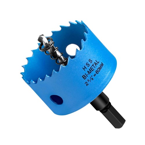 HYCHIKA Hole Saw 60 mm, биметална фреза за пробиване на дупки, изработена от HSS M42 за дърво, мек метал и пластмаса (гипсокартонни панели и сухо строителство), с разделима бормашина и шестограмен ключ