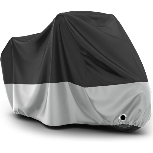 Favoto Motorcycle Tarpaulin Outdoor Waterproof Motorcycle Cover XL Dustproof UV Protection with Lock Hole Windproof Buckle Polyester Black Silver 220 cm x 105 cm x 125 cm