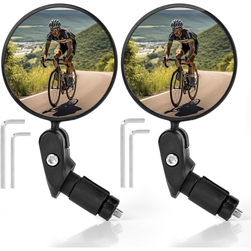AiQInu Bicycle Mirror, HD Glass Convex Lens Bicycle Mirror for Handlebar 18-22 mm, 360° Rotating Bicycle Rear View Mirror for Bicycle, Mountain Bike, Road Bike (Pack of 2)