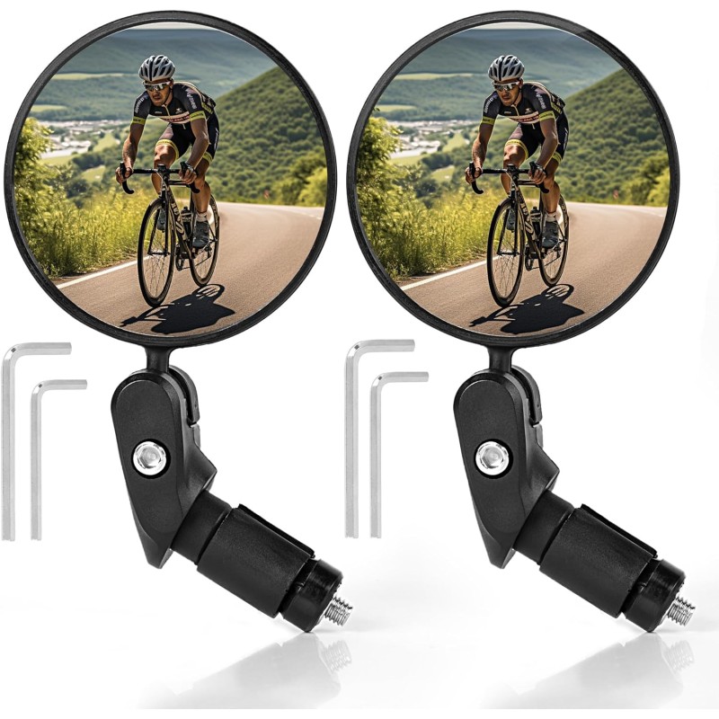 AiQInu Bicycle Mirror, HD Glass Convex Lens Bicycle Mirror for Handlebar 18-22 mm, 360° Rotating Bicycle Rear View Mirror for Bicycle, Mountain Bike, Road Bike (Pack of 2)