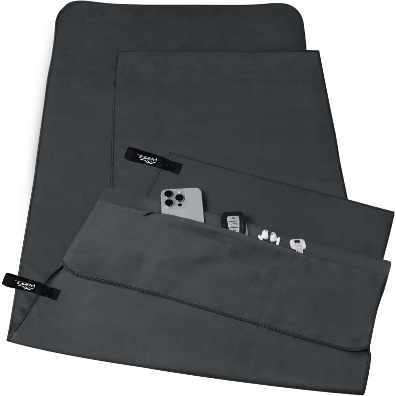 Pameil Hand Towel Set of 2 with Zip Bag, 120 x 50 cm + 80 x 40 cm, Sports Towel, Gym, Microfibre Towel as Fitness Towel, Sports Towel, Beach Towel, Travel Towel