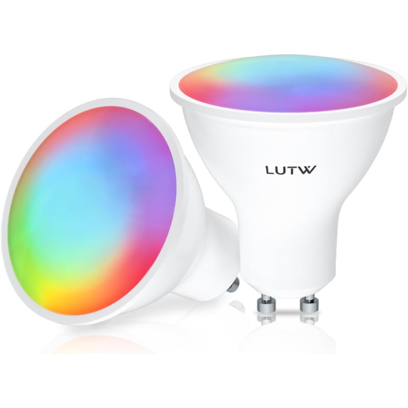 LUTW GU10 Alexa Lamp Smart RGBCW, WiFi GU10 Smart LED Lamp, Compatible with Alexa, Google Home, 2.4GHz Wifi & Bluetooth LED Bulb GU10, Dimmable via App or Voice, 5W = 40W, Pack of 2