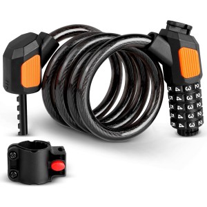 AiQInu Bicycle Lock Combination Lock 120 cm / 12 mm Cable Lock Security Level Very High 5-Digit Combination Lock for Bicycle Tricycle Scooter