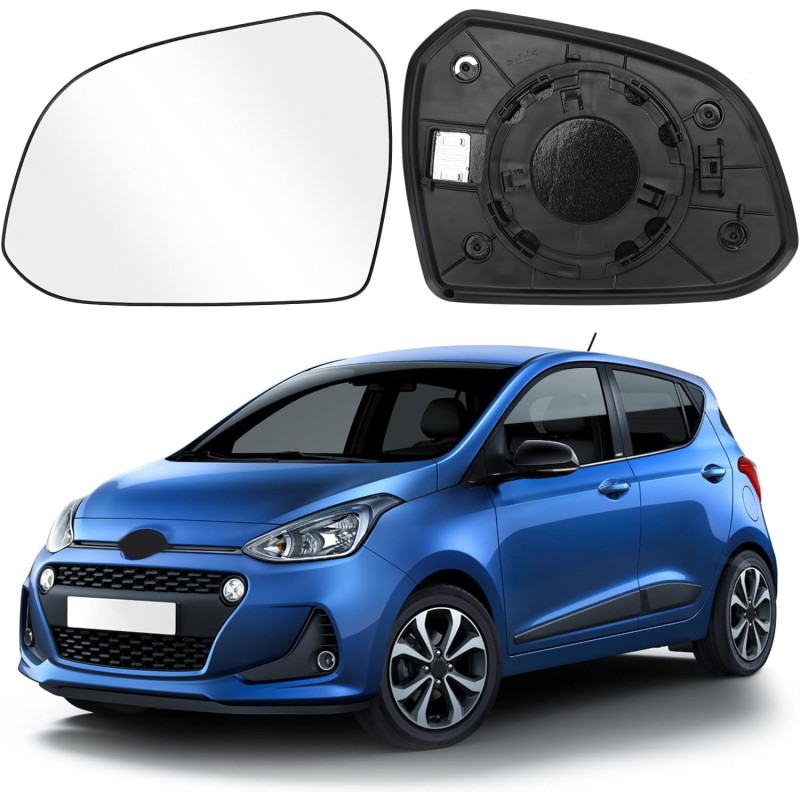 Mirror Glass Replacement for Hyundai i10 2013-2019, Exterior Mirror Glass Aspherical Adjustable Reverse Lens Reversing Glass Suitable Reverse Lens Reverse Glass Mirror (Left)