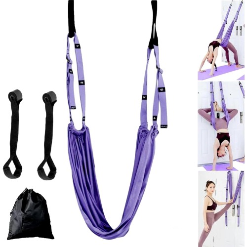 WAVATA Aerial Yoga Hammock, Yoga Swing, Trapezoidal Swing Set, Yoga Swing Nylon Anti-Gravity Hammock Sling Inversion for Yoga, Ballet, Pilates, Gymnastics, Flexibility Training (Purple)