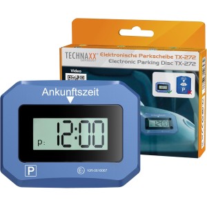 Technaxx Electronic Parking Disc TX-272, Automatic Digital Parking Meter for Car with Motion Sensor, Automatic Time Setting, Double Illuminated Displays, SOS Light, ECE License