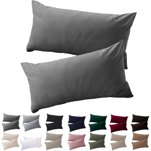 Soifox Set of 2 Pillowcases, 30 x 50 cm, Anthracite, 100% Microfiber, Resistant and Hypoallergenic, with Zip