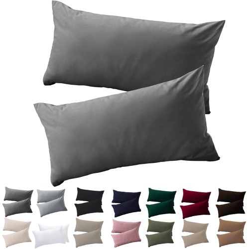 Soifox Set of 2 Pillowcases, 30 x 50 cm, Anthracite, 100% Microfiber, Resistant and Hypoallergenic, with Zip