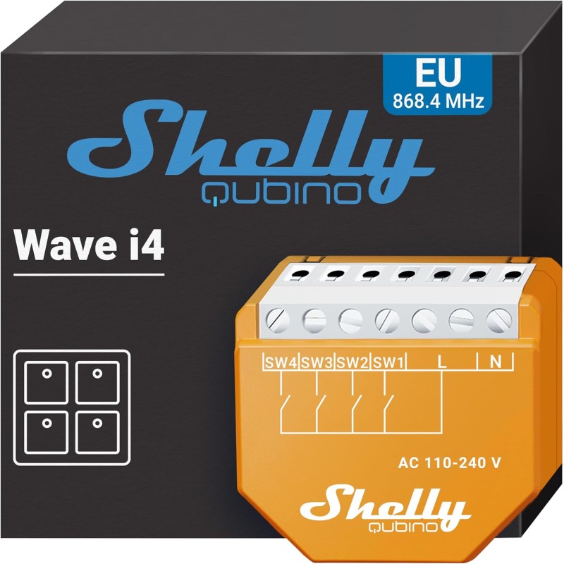 Shelly Wave i4 Z-Wave Smart Controller, 4 Digital Inputs, Home Automation, Advanced Control, Low Energy Consumption, Z-Wave Gateway Required, Extended Wireless Range