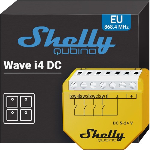 Shelly Wave i4 DC | Z-Wave Smart Controller | 4 Digital Inputs 5-24 V DC | Home Automation | Advanced Control | Z-Wave Gateway Required | Extended Wireless Range