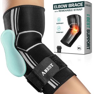 AREST Elbow Support with Compression Band - Sporty Elbow Bandage - Elbow Bandages Men and Women - Bandage Elbow for Gym - Adjustable Elbow Pads (XL)