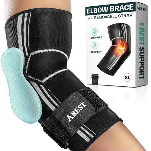 AREST Elbow Support with Compression Band - Sporty Elbow Bandage - Elbow Bandages Men and Women - Bandage Elbow for Gym - Adjustable Elbow Pads (XL)
