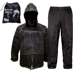 Auto Accessori Lupex - Rain Suit Waterproof Windproof Colour Black Set of Rain Jacket and Rain Trousers with Retractable Hood with Carry Bag Unisex Men Women