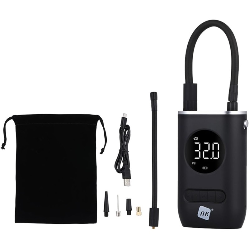 NK Portable Electric Air Compressor, 150 PSI Inflator and Inflator, 4000 mAh, Digital Display, LED Light, Suitable for Car, Motorcycle, Bike, Scooter and Balls